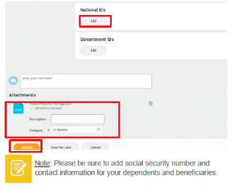 Add attachments button on workday